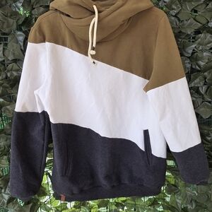 AMPERSAND AVE Women's Colorblock Hoodie in Brown, White & Charcoal